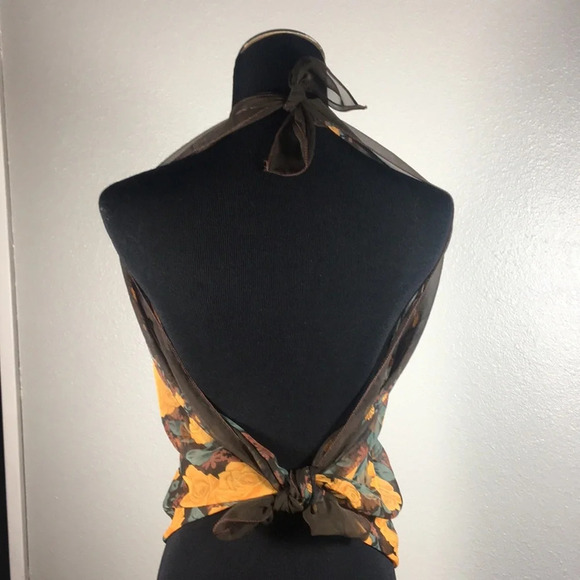 Scarf Brown with Orange Roses Sheer - Picture 4 of 8